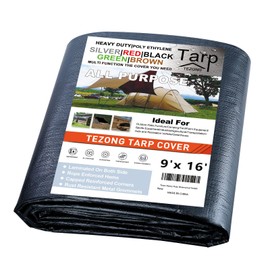 Tarps Heavy Duty Waterproof 9x16ft Black Plastic Tarpaulin Multipurpose Outdoor Tarps Covers 16MIL Great for Emergency Rain, Roof, Patio Furniture, Tent, Boat, RV, or Pool