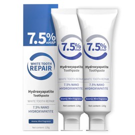 Pasta de dientes de hidroxiapatita, 7,5% de hidroxiapatita, pasta de dientes sin flúor, dientes blancos brillantes y aliento fresco de larga duración, ideal para todo tipo de dientes sensibles（2pcs）