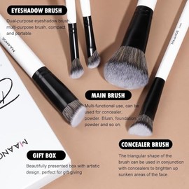 MAANGE Juego de 6 brochas para base, contorno y corrector, brochas de maquillaje, brochas para sombra de ojos y corrector, brochas de cejas de doble c