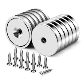 DIYMAG Neodymium Round Base Cup Magnet,60LBS Strong Rare Earth Magnetic with Heavy Duty Countersunk Hole and Stainless Screws for Refrigerator Magnets,Office,Craft,Etc-Dia 0.98 Inch-Pack of 12