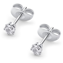 HSP Round Stud Earrings, Surgical Stainless Steel, Hypoallergenic, Simple, Cubic Zirconia, 1 Pair for Both Ears, For Men/Women, Crystal, Crystal