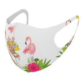igsticker 014325 Design Mask, Set of 2, Polyester, Washable, Cloth Mask, Unisex, Flamingo, Hibiscus, Tropical