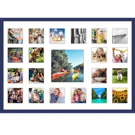 CountryArtHouse Blue Collage Frame with Mat - 20x29 Solid Wood Frame for (20) 4" x 4" and (1) 8" x 8" Photo - Blue Matted Instagram 4x4 Collage Photo Frame with Mat with Multi Opening Picture Matte