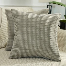 BeBen Throw Pillow Covers - Set of 2 Pillow Covers 18x18, Decorative Euro Pillow Covers Corn Striped, Soft Corduroy Cushion Case, Home Decor for Couch, Bed, Sofa, Bedroom, Car (Light Grey, 18X18)