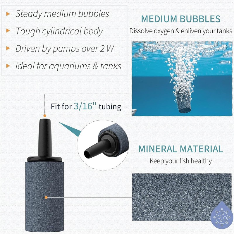 Pawfly Aquarium 1 Inch Air Stone Cylinder Grey Bubble Diffuser
