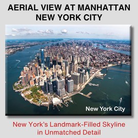 Aerial View Manhattan NYC Magnet – 3.5x2.5 Inch High-Resolution Metal Souvenir Featuring Iconic Downtown New York Skyline – ArtMalore Collection