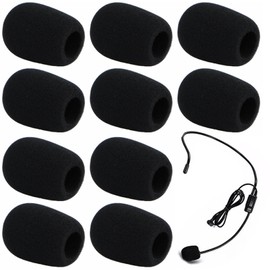 Pack of 10 Pop Protection Microphone, Microphone Windscreen, Lavalier Windscreen, Mini Microphone Headset Windscreen, for Small Microphone, Lavalier Headphones, 8 x 22 x 30 mm (Black)