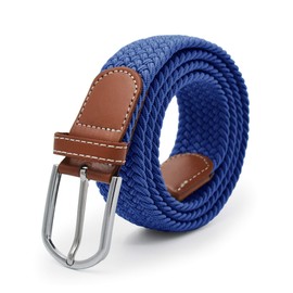 Weave Elastic Belt, Unisex Braided Casual Outdoor Fabric Woven Belt Waist Straps with Metal Buckle Navy