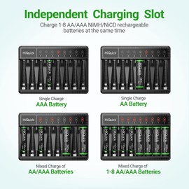 HiQuick Rechargeable AAA Batteries with 8 Bay Battery Charger,1.2V 1100Mah Low Self-Discharge Ni-MH AAA Batteries 16 Pack with Battery Charger for Ni-MH/NiCD AA/AAA Rechargeable Batteries