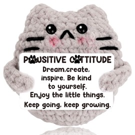 tGifGLonyi Positive Cat Crochet for Friend for Mom Grandma Dad Grandpa Daughter Son Stocking Stuffer Gifts, Emotional Coworker Sister Brother Support Gifts Small Birthday Gifts