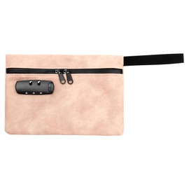 Locked Money Bag with Zipper PU Leather Cash Lock Waterproof Locking Deposit Bag Portable Locking Bank for Documents Home Travels(Pink)