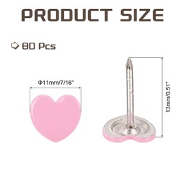 MECCANIXITY Upholstery Tacks for Furniture, 7/16 Inch (11 x 13mm) Metal Heart-Shaped Black Thumb Tacks for Wall Decorative Upholstery Nails DIY Project Home Decor (Pink, Pack of 80)