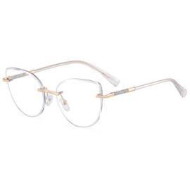 Clear Lens Rimless Glasses Female Metal Trendy Cat Eye Glasses Frame Women Eyewear, Gold Clear Frame