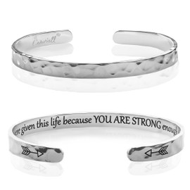 Carviell Inspirational Cuff Bracelet for Women, Hammered Stainless Steel, Encouragement Silver Bangle, Divorce, Depression, Miscarriage, Recovery Gifts