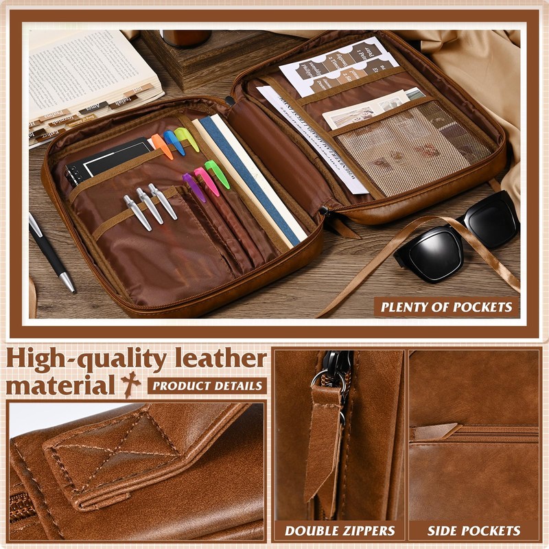 Leather Bible Cover for Men Large Bible Carrying Case with