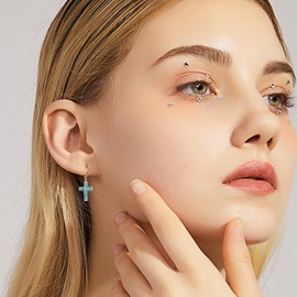 Turquoise Cross Earrings Sterling Silver Origami Cross Lever Back Earring Cross Jewelry Gifts for Women