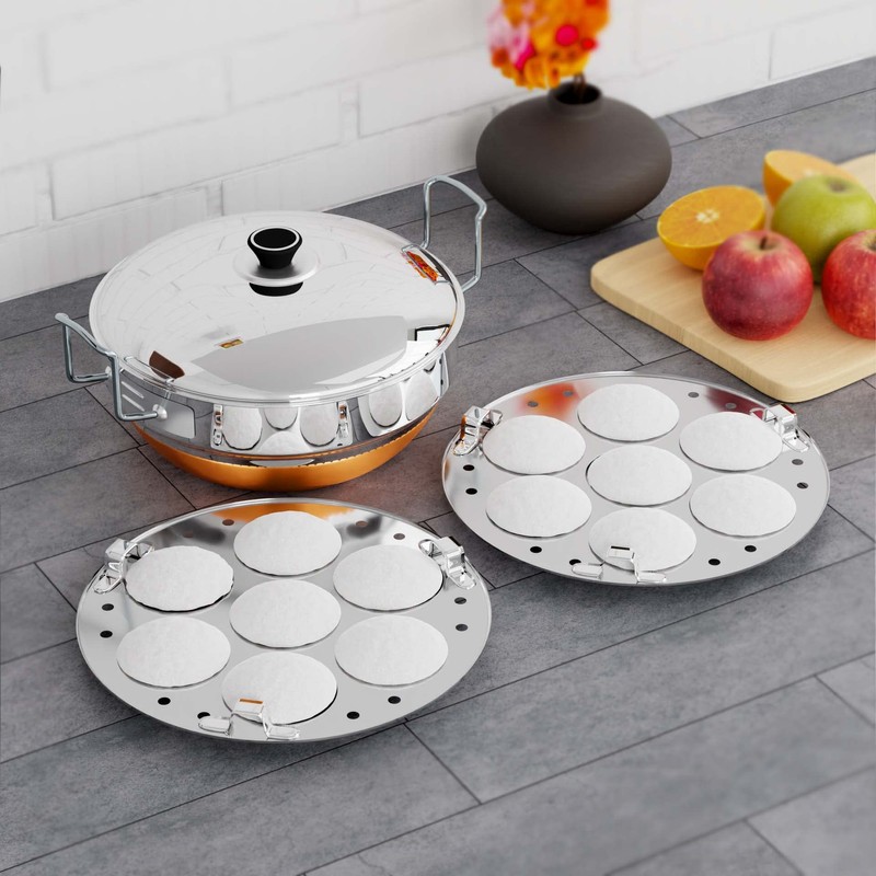 QSEC Stainless Steel Multi Kadai Idli Cooker with Copper Bottom