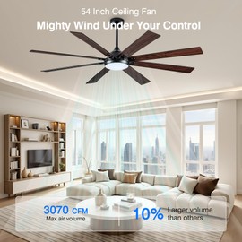HUMHOLD 72 Inch Large Ceiling Fans with Lights and Remote, Indoor/Outdoor Black Modern Ceiling Fan for Living Room/Kitchen/Patio, 6 Speed Reversible Quiet DC Motor, 3 CCT, Dual Finish 8 Blades