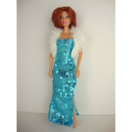 Olivia's Doll Closet Set of 2 Sequined Gowns with Slits in Purple and Blue, Both Includes a White Fur Jacket