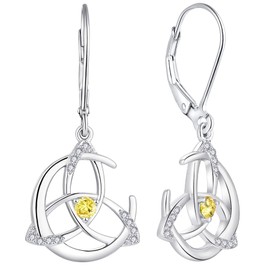 YL Celtic Knot Dangle Drop Earrings Sterling Silver Moon Leverback Earrings Created Topaz Jewelry for Women