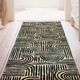 Wash + Dry Brentwood Washable Runner Rug with Rubber Backing, Indoor Mat for Hallway, Entryway, Kitchen, Bedroom, Non-Slip Mat, Washable Rug for Hallway, Pet Friendly, Striped Black/Tan, 27.5" x 75"