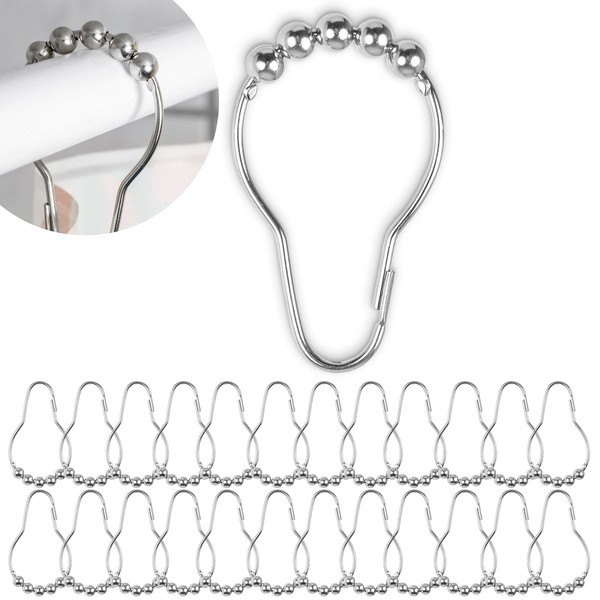Shower Curtain Rings 24 Pieces Silver Color Ball Slide System 7x3.9cm Size Shower Curtain Rods Stainless Steel Rings Shower Curtain Rings Shower Curtain Hooks Metal Rings