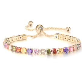 Gold Tennis Bracelet, Stretch Hand Jewelry for Women Men, Luxury Shiny (Simulated Diamond) - Christmas or Birthday Gift, Adjustable, Rhinestone, Rhinestone