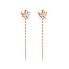 Reffeer Solid 925 Sterling Silver Plumeria Flower Chain Dangle Earrings for Women Teens CZ Flower Tassel Earrings Threader Drops (C-Rose Gold)