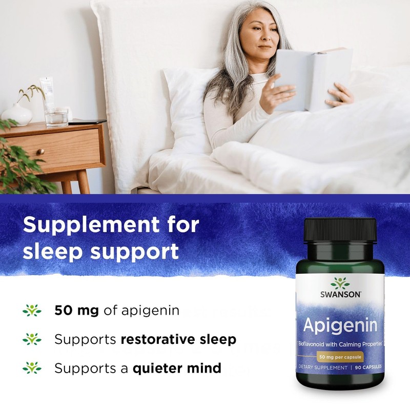 Swanson Apigenin Supplement, 50mg Capsules (90 Count), Helps Promote Sleep,