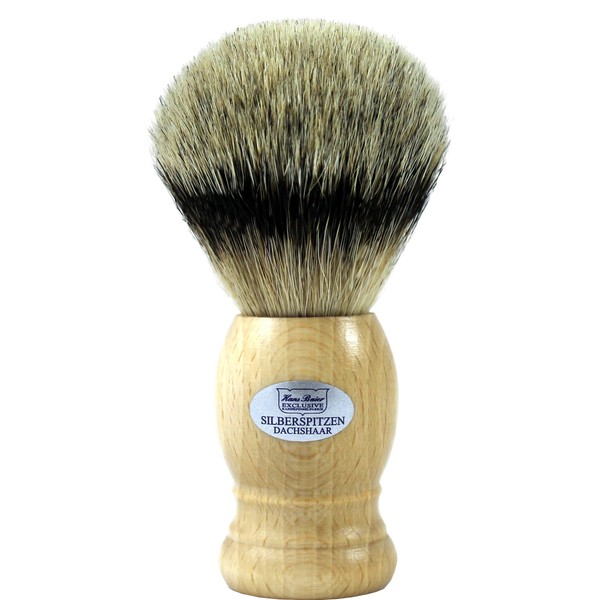 Hans Baier Exclusive Shaving Brush Real Silver Tip Badger Hair - Beech Wood Handle