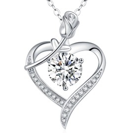 Rose Heart Pendant Necklace for Wife Moissanite Lab-Created Gem Jewelry for Women I Love You Wedding Anniversary Birthday Christmas Valentines Engagements Mothers Day for Her Girlfriend Mom Daughter