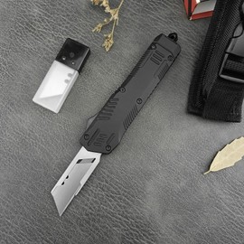 Folding Utility Knife, Zinc Alloy Handle Heavy Duty Safety Box Cutter, EDC Utility Knife with Extra 10PC Blades, Ideal for Home Tools, Office and Outdoors (Striped Handle)