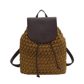 ShopINess Braided Straw Backpack Raphia Bag for Women Bohemian Bag for Daily Use Travel Beach, Camel