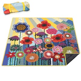 Wruzbxcn Picnic Blankets Waterproof Sandproof Picnic Beach Blanket Foldable Portable Travel Extra Large Poppy Floral Style Camping Blanket for Outdoor Beaches,Parks,Hiking-Floral 80" X 80"