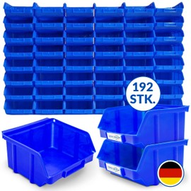 192 x Stacking Boxes, Blue, Size 1 (W x D x H), 100 x 100 x 52 mm, Stackable Blue Display Box, Shelf Box, Storage Box, Storage Boxes, Stacking Boxes