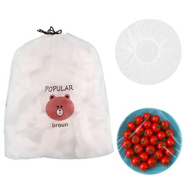 200 Pcs Food Covers Plastic Stretch, Elastic Food Cover for Fresh Keeping, Storage Bags for Leftovers, Fruits, Vegetables, Picnic and BBQ, White Bear Design, Stretches from 13cm to 38cm