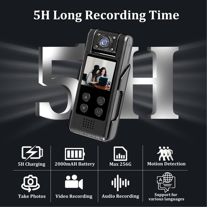 4K Mini Body Camera, Body Mounted Camera with 180° Lens
