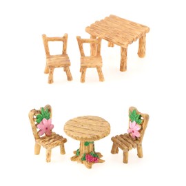 eMagTech 2 Sets Miniature Table Chair Resin Dollhouse Furniture Outdoor Fairy Garden Ornament Mini Simulation Doll House Decoration Toy Craft Supplies Accessories