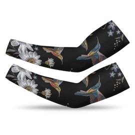 Xmkltbz 1 Pair Cooling Arm Sleeves, Unisex Warmer Spandex Sports Cover Uv Sun Protection for Cycling Golf Running M Print Humming Bird and White Chamomile Flower Embroidery on Black