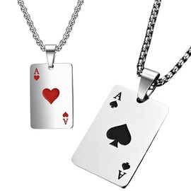 WLVinson Pack of 2 Spades Casino Outfit Men's Necklace Silver Necklace Pendant Men, Stainless Steel, No