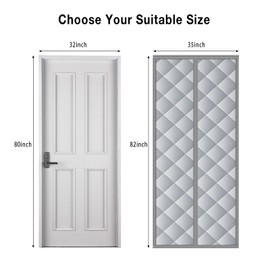 HOXHA Magnetic Thermal Inlusated Door Curtain Fits Door Size 32 × 80 Inch, Weatherproof, Windproof, Soundproof Door Screen Magnetic Closure, Grey