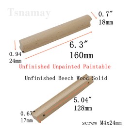 Tsnamay 6Pcs Unfinished Beech Wood Solid Furniture Pulls Handles,Unfinished Unpainted Paintable Wooden Handles Cupboard Closet Drawer Handle Pull,Length 6.3",Hole Dis.5.04"