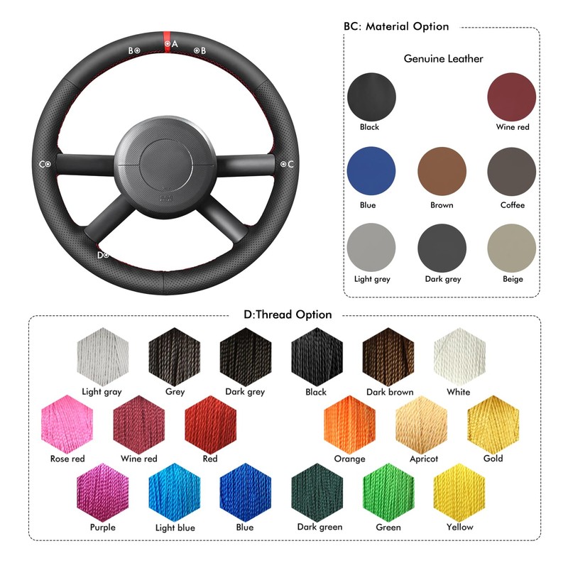 MEWANT Steering Wheel Cover for Jeep Wrangler (JK) 2007-2010 Hand-Stitched