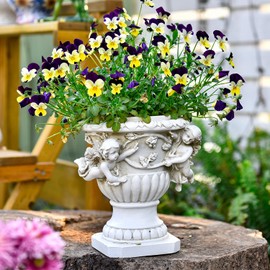 Sungmor Garden Cherub Urn Planter, Lovely Resin Angel Statue Flower Pots, Vintage European Style Planter, Rustic White Whimsy Fairy Decorative Plant Pot, Beautiful Pot for Indoor Outdoor Flowers