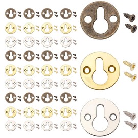 60 Sets Round Keyhole Shelf Brackets Hangers Flat Round Keyhole Hangers Picture Frame Hanging Plate for 3 Colors Metal Artworks Picture Wall Decorations Hanging