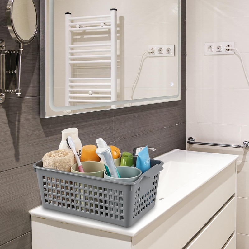 Jnktka 6 Packs Plastic Small Storage Basket, Grey Storage Basket