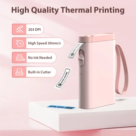 TYPONOS P21 Label Maker Machine with Tape, Label Printer Thermal Mini Label Makers with Built-in Cutter and Multiple Templates, Portable Printers for School, Office and Home Use (Pink)
