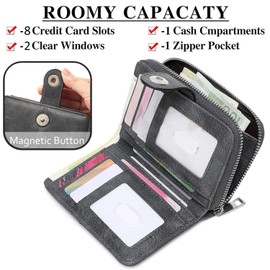 ANYWN Women's Medium Purse, Women's Purse with Card Slots and Large Zip Coin Compartment, RFID Blocking Purse Women with Zip and Press Stud, gray