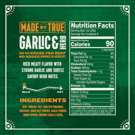 Made by True Garlic & Herb Biltong Slab - Grass-Fed Beef Whole Jerky Slab (8 oz, Pack of 1) - High-Protein Keto Snack, Natural, Antibiotic-Free & Gluten-Free - Uncut Beef Jerky with Bold Garlic Flavor