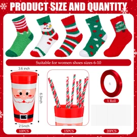 Glitopper 20 Pairs Funny Christmas Cupcake Fuzzy Socks Gifts for Women Cute Fluffy DIY Socks Winter Xmas Holiday Gifts Bulk(Santa Claus)